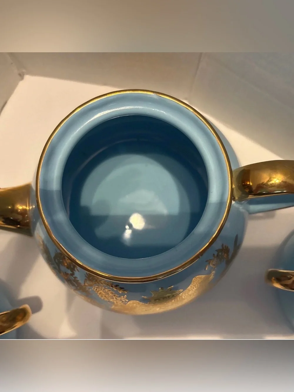 Vintage Robins' Egg Blue Gold Pagoda Scenes Gibsons Teapot England Set 4pc